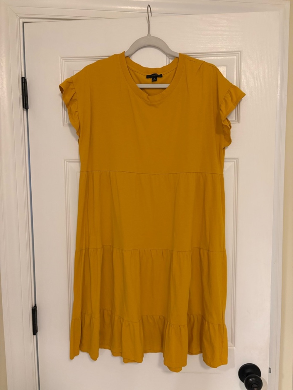 Jcrew Mustard Ruffle Tiered Short Sleeve Dress